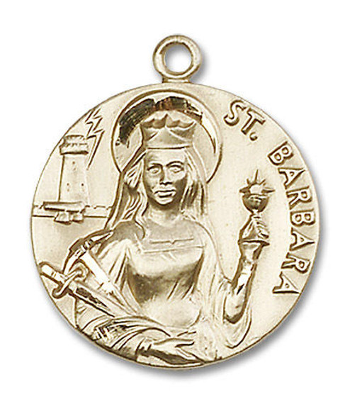Large St Barbara Medal - 14kt Gold 1 x 7/8 Round Pendant 0834