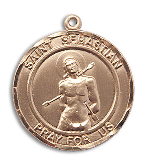 Large St Sebastian Medal - 14kt Gold 1 x 7/8 Round Pendant 0835