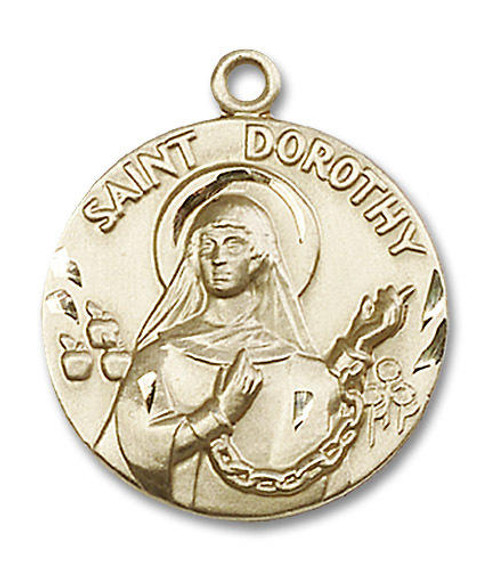 Large St Dorothy Medal - 14kt Gold 1 x 7/8 Round Pendant 0838