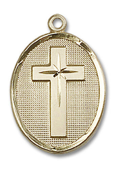 Cross Medal - 14kt Gold Oval Pendant 2 Sizes