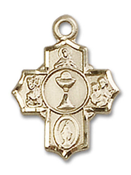 First Communion 5-Way Medal Charm - 14kt Gold Pendant 0890