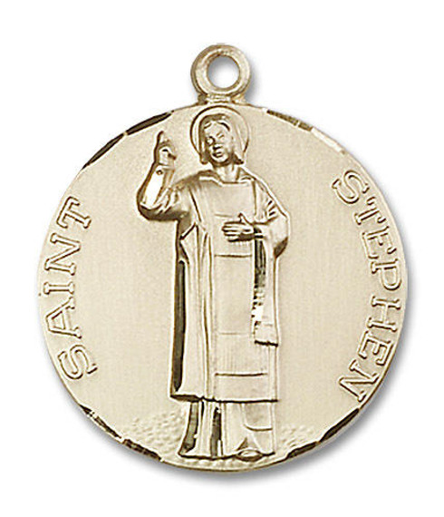 Large St Stephen Medal - 14kt Gold 1 x 7/8 Round Pendant 0914
