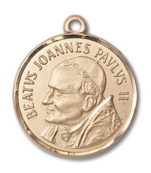 Large St Pope John Paul II Medal - 14kt Gold 1 x 7/8 Round Pendant 1009