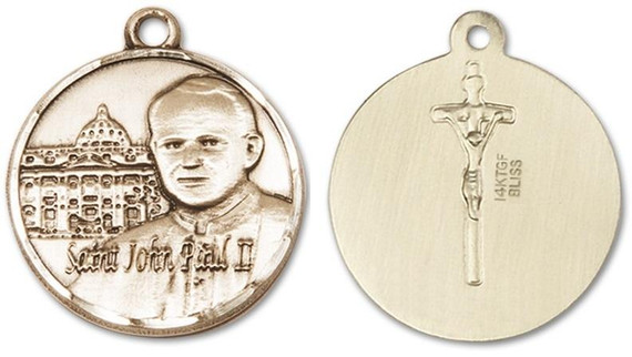 Large St John Paul II Vatican Medal - 14kt Gold 1 x 7/8 Round Pendant 1013