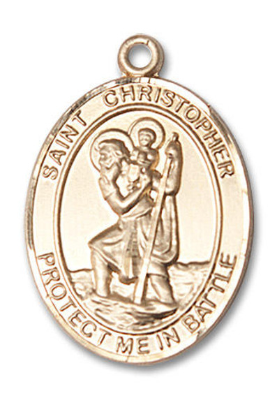 St Christopher Medal - 14kt Gold Oval Pendant 2 Sizes