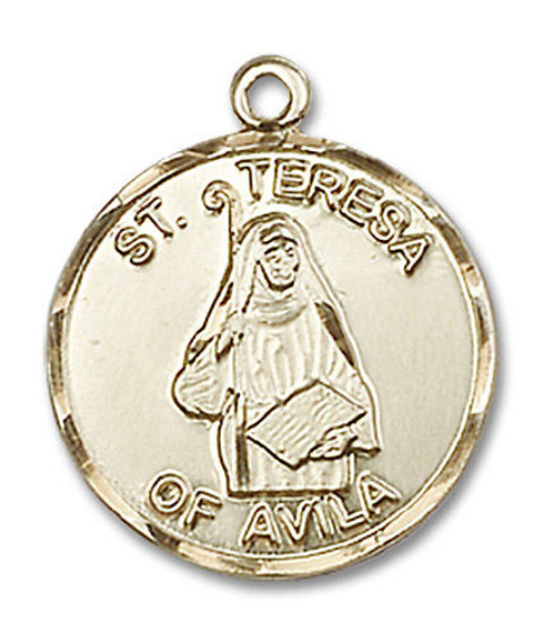 St Teresa of Avila Medal - 14kt Gold 3/4 x 5/8 Round Pendant 1365