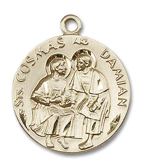 Large Sts Cosmas and Damian Medal - 14kt Gold 1 x 7/8 Round Pendant 1368