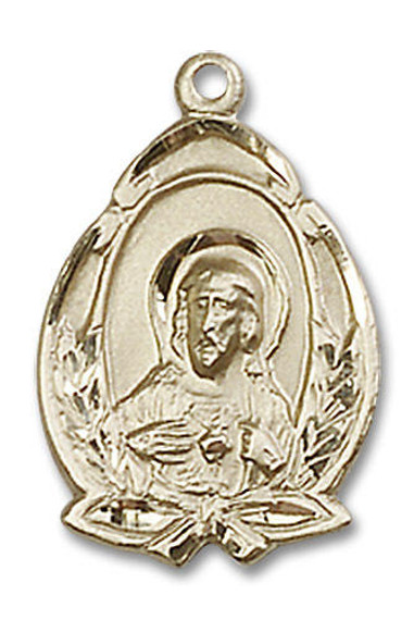 Embellished Scapular Medal - 14kt Gold 3/4 x 1/2 Oval Pendant 1481S