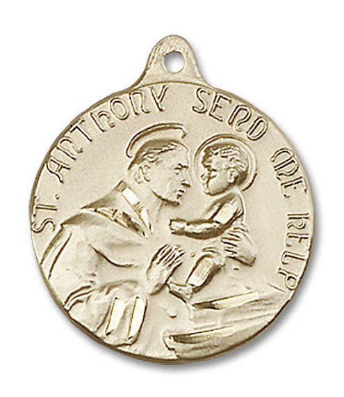 St Anthony Send Me Help Medal - 14kt Gold 7/8 x 3/4 Round Pendant 1602