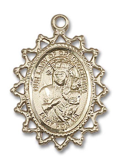 Filligree Large Our Lady of Czestochowa Medal - 14kt Gold 1 x 3/4 Pendant 1619CZ