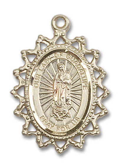 Filligree Large Our Lady of Guadalupe Medal - 14kt Gold 1 x 3/4 Pendant 1619F