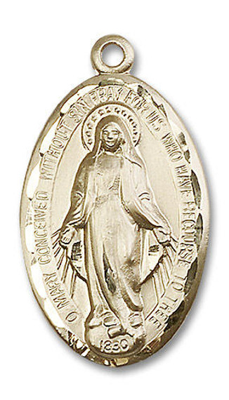 Extra Large Miraculous Medal - 14kt Gold 1 3/8 x 3/4 Oval Pendant 1653