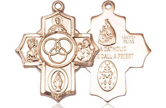 New Family 5-Way Medal - 14kt Gold 7/8" x 3/4" Pendant (2091)