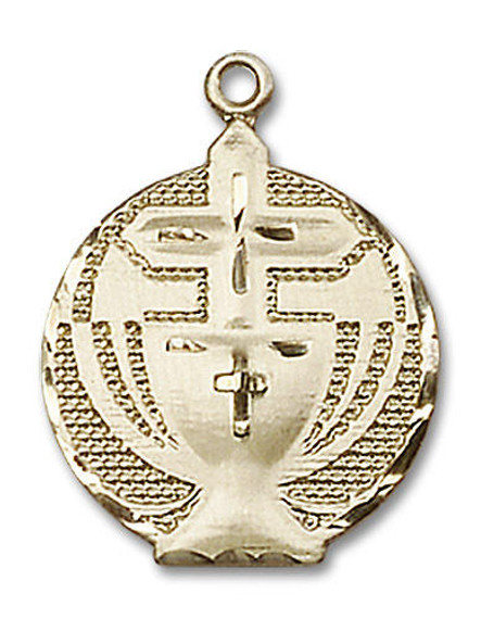First Communion Medal - 14kt Gold 7/8 x 5/8 Round Pendant 2530