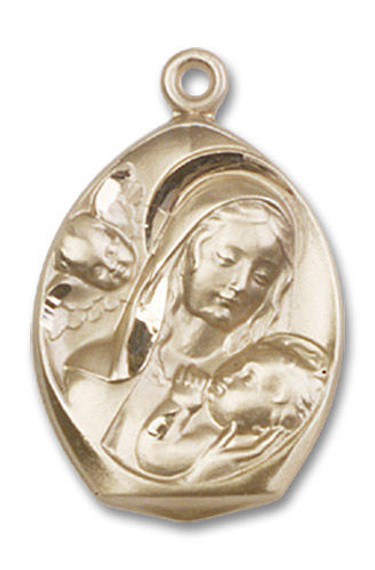 Madonna and Child Medal - 14kt Gold Oval Pendant 2 Sizes