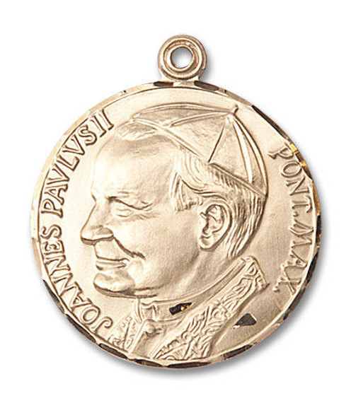 Large St John Paul II Medal - 14kt Gold 1 1/4 x 1 1/8 Round Pendant 3003PL