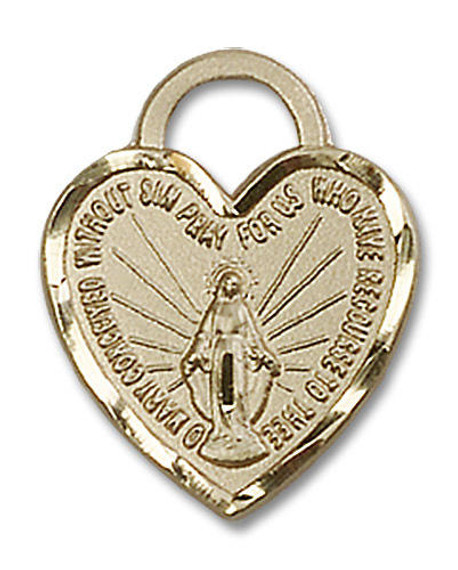 Heart Shaped Miraculous Pendant - 14kt Gold 3/4 x 5/8 3201