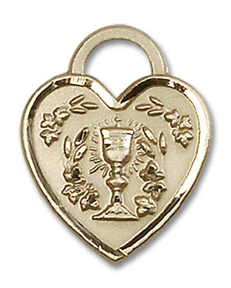 Heart Shaped First Communion Pendant - 14kt Gold 3/4 x 5/8 3204