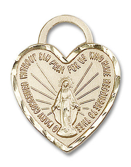 Large Miraculous Heart Shaped Pendant - 14kt Gold 1 x 3/4 3301