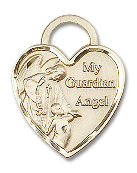 Large My Guardian Angel Heart Pendant - 14kt Gold 1 x 3/4 3302