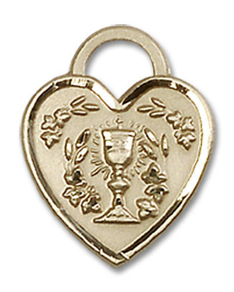 Heart Shaped First Communion Pendant - 14kt Gold 5/8 x 1/2 3404