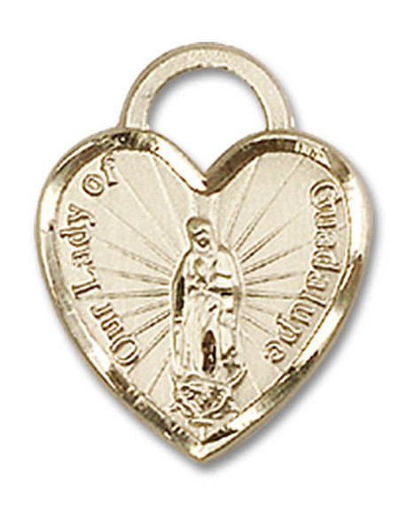 Our Lady of Guadalupe Heart Medal - 14kt Gold 5/8 x 1/2 Pendant 3409