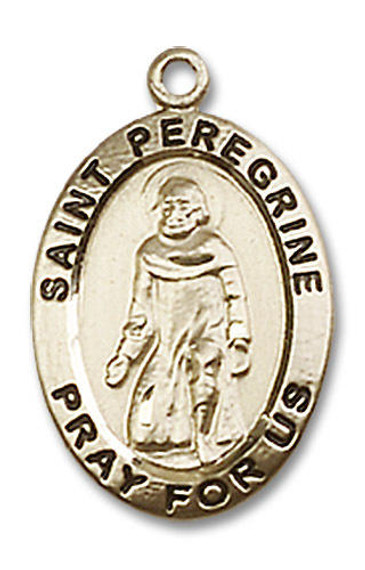 St Peregrine Medal - 14kt Gold 3/4 x 1/2 Oval Pendant 3986