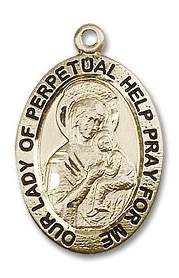 Large Our Lady of Perpetual Help Medal - 14kt Gold 1 x 5/8 Oval Pendant 4022