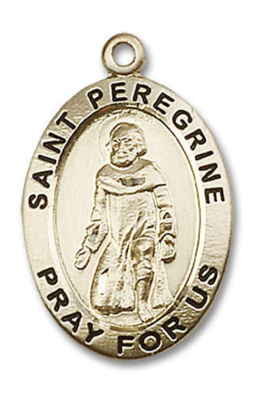 Large St Peregrine Medal - 14kt Gold 1 x 5/8 Oval Pendant 4026