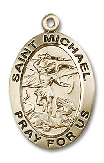 Large St Michael Medal - 14kt Gold 1 x 5/8 Oval Pendant 4027