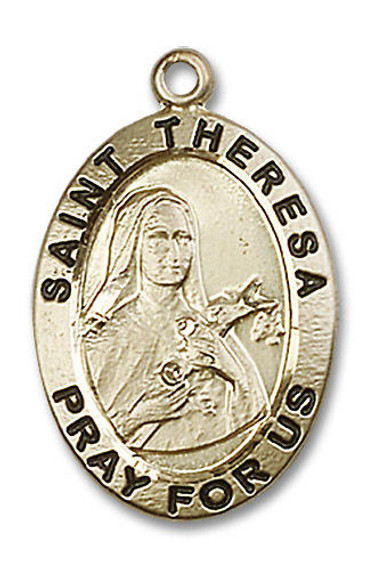 St Theresa Medal - 14kt Gold Oval Pendant 2 Sizes