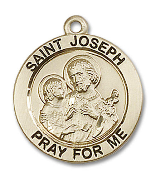 St Joseph Patron St Medal - 14kt Gold 3/4 x 3/4 Round Pendant 4055