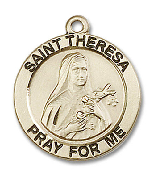 St Theresa Medal - 14kt Gold 3/4 x 3/4 Round Pendant 4064