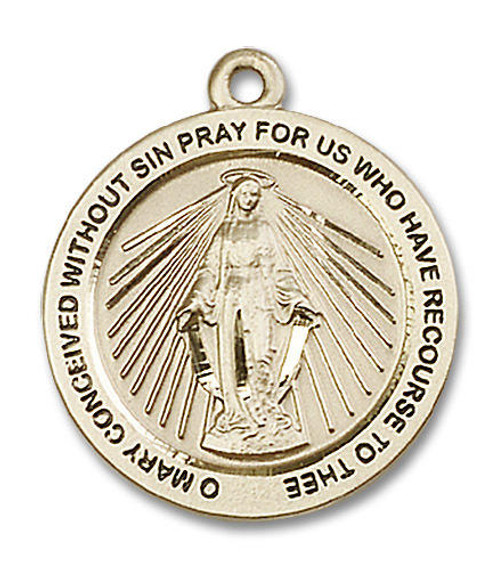 Large Miraculous Medal - 14kt Gold 1 x 7/8 Round Pendant 4080
