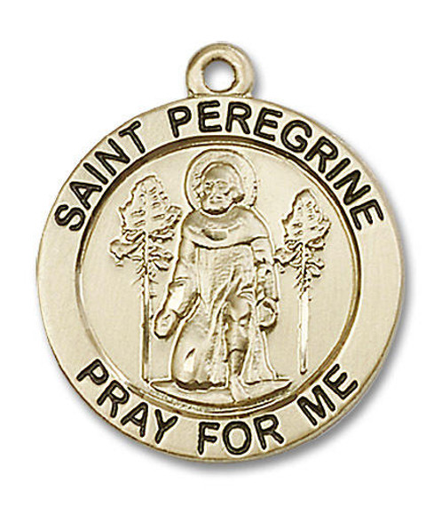 Large St Peregrine Medal - 14kt Gold 1 x 7/8 Round Pendant 4081