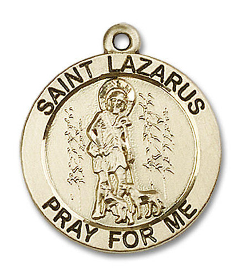 Large St Lazarus Medal - 14kt Gold 1 x 7/8 Round Pendant 4085