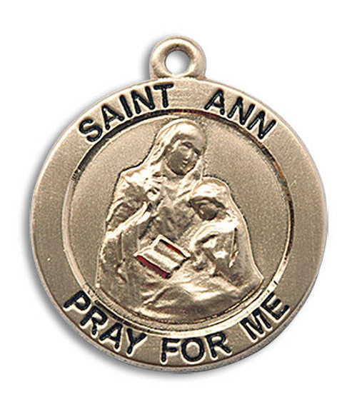 Large St Ann Medal - 14kt Gold 1 x 7/8 Round Pendant 4088