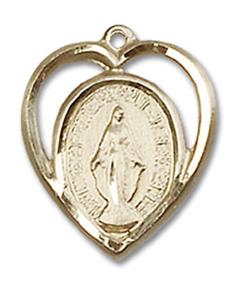 Cut Out Heart Shaped Miraculous Pendant - 14kt Gold 5/8 x 1/2 4125