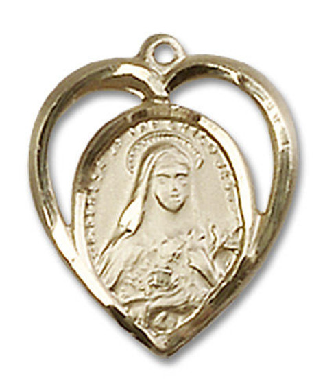 Cut out Heart Shaped St Theresa Pendant - 14kt Gold 5/8 x 1/2 4130