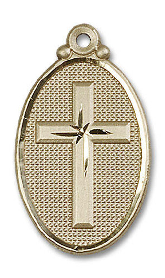 Large Cross Medal - 14kt Gold 1 1/8 x 5/8 Oval Pendant 4145Y