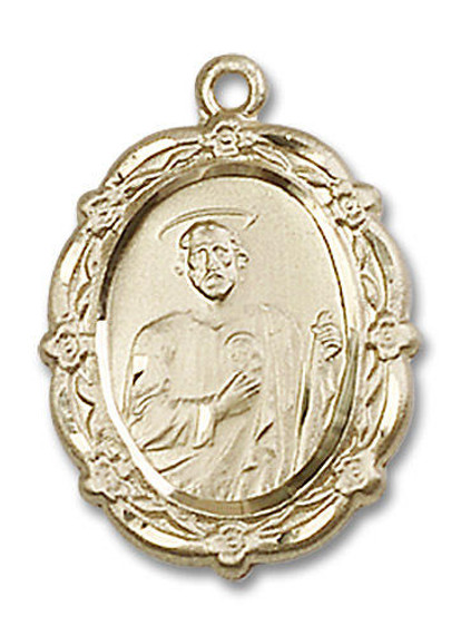 Embellished St Jude Medal - 14kt Gold 7/8 x 5/8 Oval Pendant 4146J