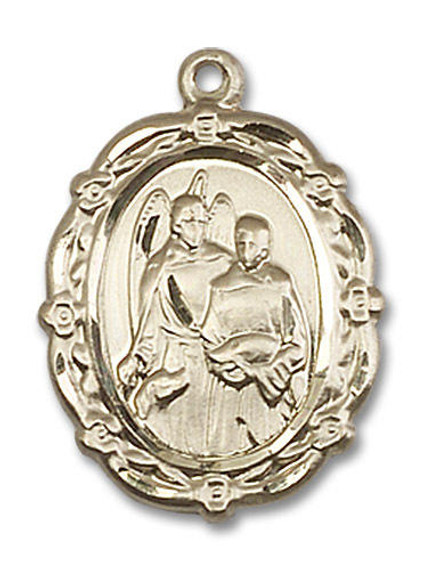 Embellished St Raphael The Archangel Medal - 14kt Gold 7/8 x 5/8 Oval Pendant 4146RA