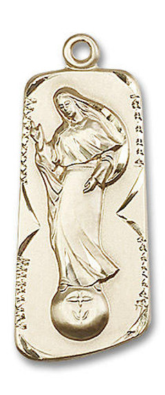 Our Lady of Mental Peace Medal - 14kt Gold 1 3/8 x 1/2 Rectangular Pendant 4162