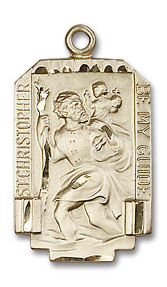 Large St Christopher Medal - 14kt Gold 1 x 5/8 Rectangular Pendant 4209