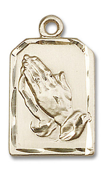 Praying Hands Serenity Prayer Medal - 14kt Gold 7/8 x 1/2 Pendant 4223