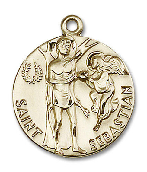 Large St Sebastian Medal - 14kt Gold 1 x 7/8 Round Pendant 4239