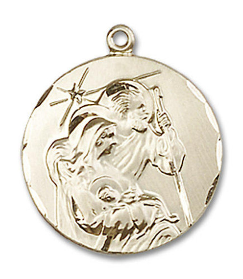 Holy Family Traveling Medal - 14kt Gold 3/4 x 5/8 Round Pendant 4245