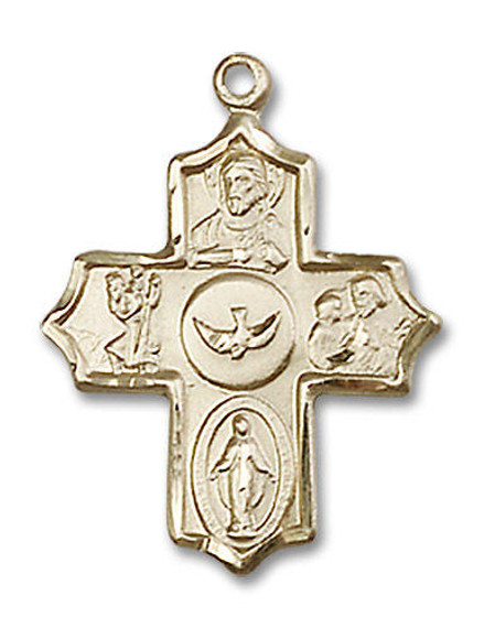 Holy Spirit 5-Way Medal - 14kt Gold 7/8 x 5/8 Pendant 4255