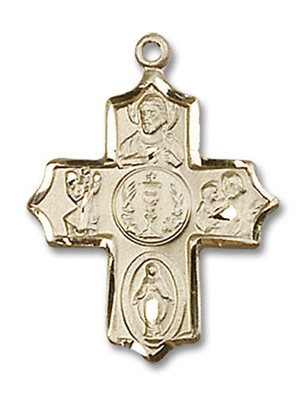 Holy Spirit 5-Way Medal - 14kt Gold 7/8 x 5/8 Pendant 4256