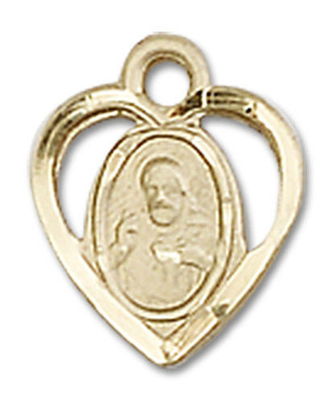 Cut Out Heart Shaped Scapular Pendant Charm - 14kt Gold 5402